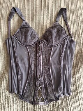 Victoria’s Secret Steel Blue Lace-Front Bustier Corset